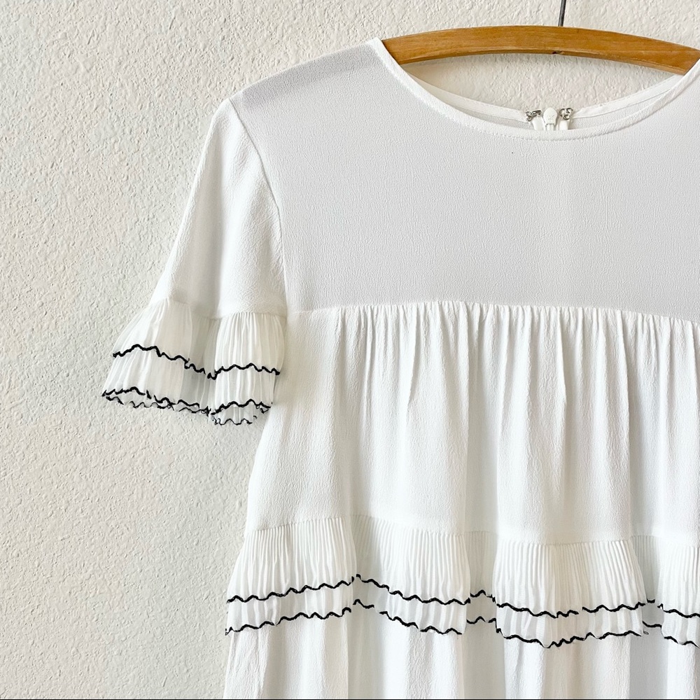 SOLD Anthropologie Elliat Tiered Ruffle Pleated Dress in White Size Petite Small - Picture 3 of 7
